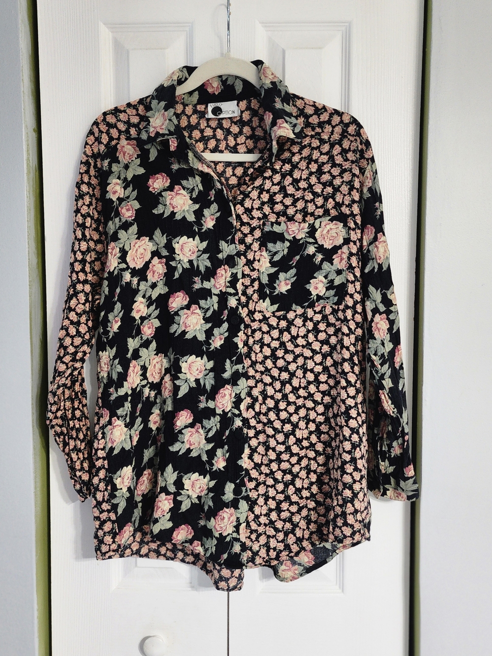 Dark Cottagecore Patchwork Floral Mixed Print Button-Down Shirt - Women's Size M
